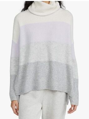 Splendid Women's Cream, Purple, and Gray Striped Turtleneck Sweater